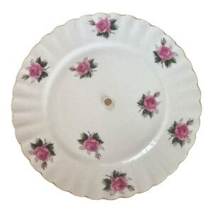 Vintage 1950s Bond Ware Porcelain Cake Plate 7 1/2" Hand Painted Pink Roses